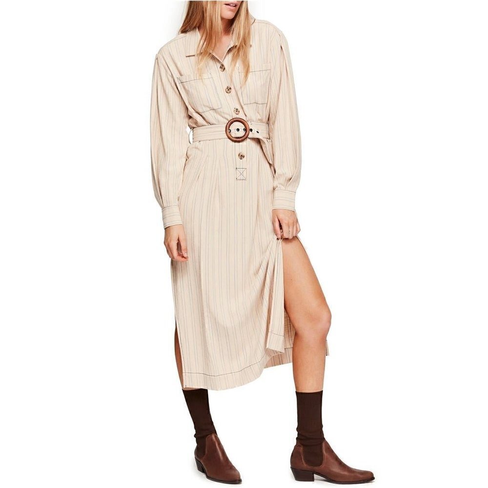Free People Audrey Stripe Midi Shirt Dress